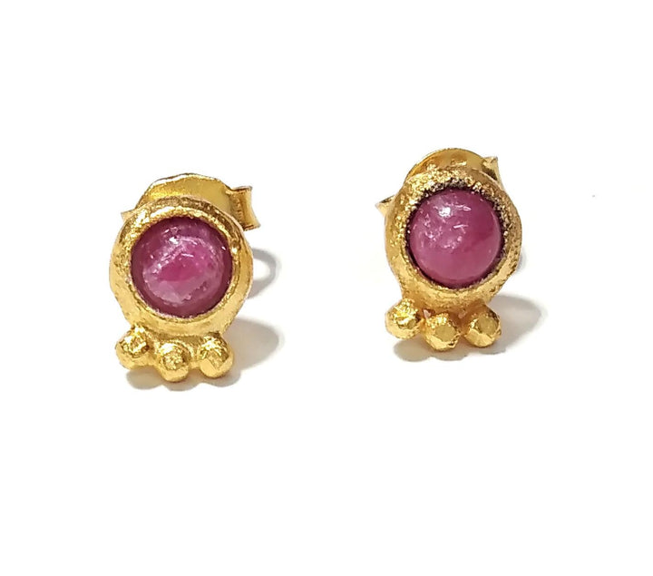 Red Ruby Studs Earring, 925 Sterling Silver Gold Plated Earring, Natural Red Ruby Studs Earring, Unique Studs Earring, Gift For Girls/Women
