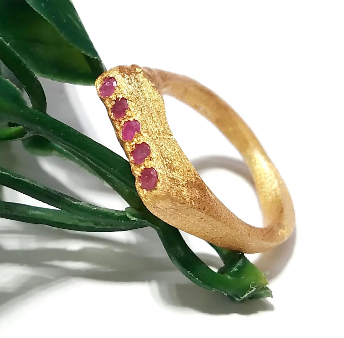 Natural Red Ruby Ring, Solid 925 Sterling Silver Gold Plated Ring, Beautiful Red Ruby Silver Ring, Engagement Ring, For Gift Birthday Ring