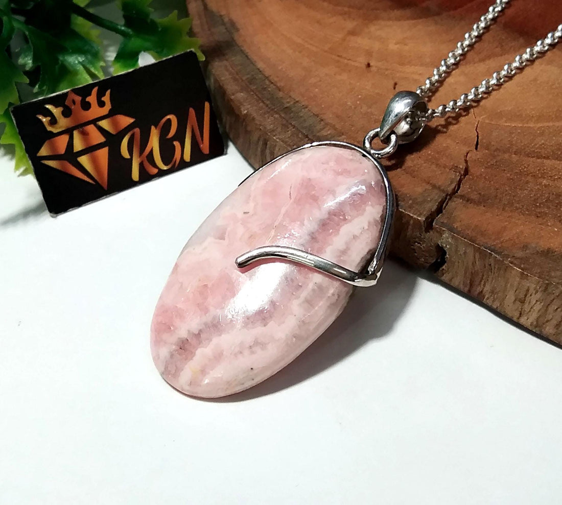 Rhodochrosite Pendant Chain Necklace, Amazing Color Gemstone Pendant, 925 Starling Silver Design Pendant, For Girls/Women.