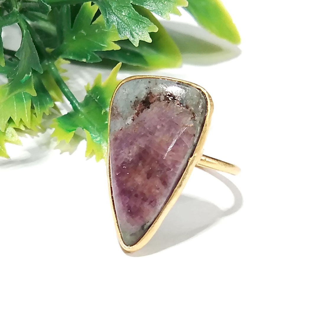 Ruby Zoisite Ring, 925 Starling Silver Gold Plated Ring, Beautiful Ruby Zoisite Stone Size 24x14mm Handmade Ring Gift Mother’s day Ring