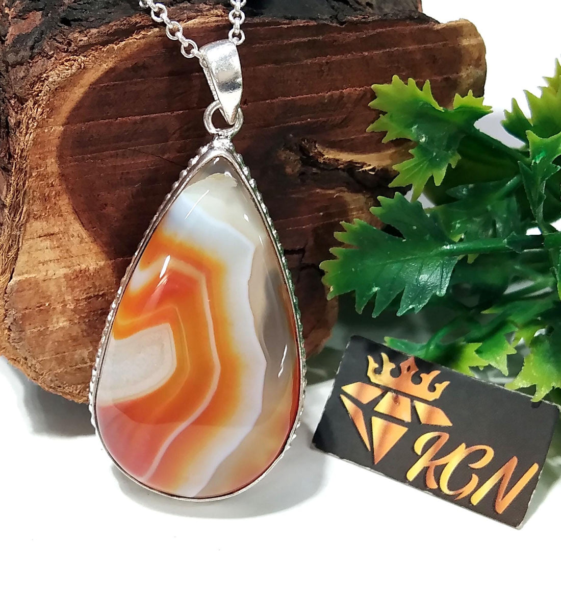 Natural Orange Agate Gemstone Pendant, 925 Sterling Silver Pendant Chain Necklace, Stylish Nice Handmade Silver Pendant, Gift Birthday Stone