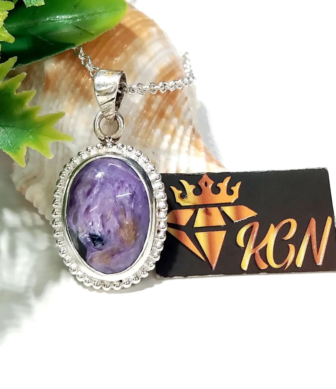 Natural Charoite Gemstone Pendant Chain Necklace, 925 Starling Silver Pendant, Handmade Good Color Purple Stone Pendant, Gift For Women.