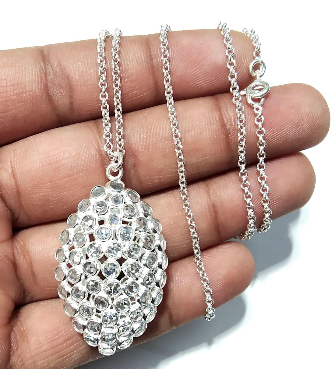 Natural White Zircon Gemstone Pendant, Amazing Design White Zircon Stone Pendant, 925 Sterling Silver Pendant, For Gift Pendant