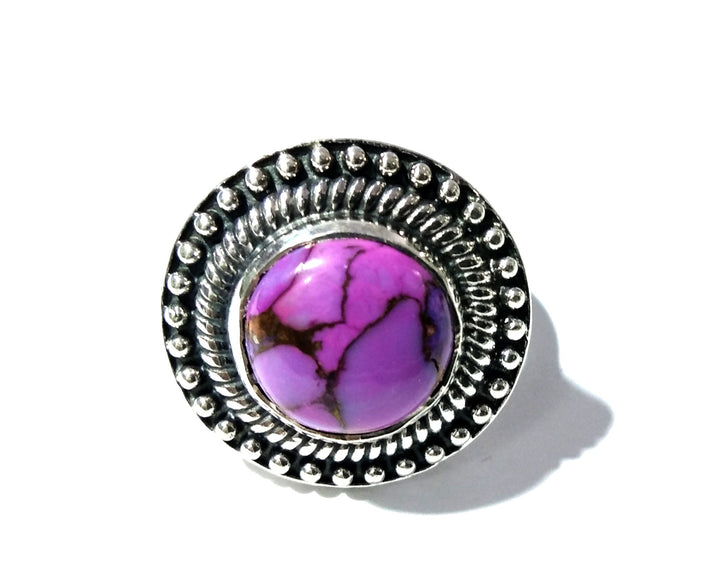 Purple Copper Turquoise Ring, Mohave Turquoise 925 Sterling Silver Ring, Boho Ring, Turquoise Jewelry, Natural Stone Ring, Purple Stone Ring