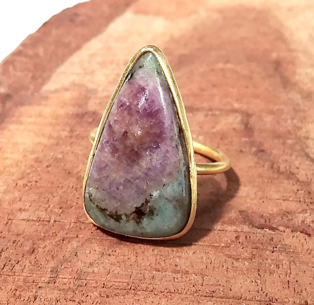 Ruby Zoisite Ring, 925 Starling Silver Gold Plated Ring, Beautiful Ruby Zoisite Stone Size 24x14mm Handmade Ring Gift Mother’s day Ring