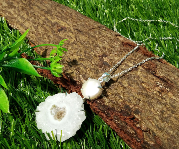 Wonderful Solar Quartz/Pearl Gemstone Pendant Chain Necklace, 925 Sterling Silver Fancy Shape Handmade Pendant Gift Easter Pendant Necklace