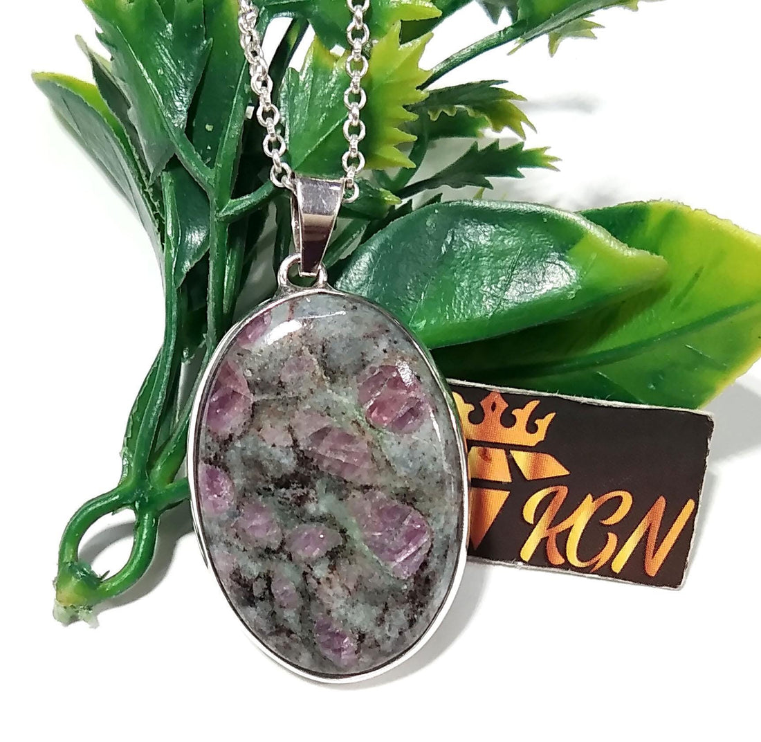 Amazing Ruby Fuchsite Cabochon Pendant, 925 Starling Silver Pendant, Ruby Fuchsite Gemstone Pendant Chain Necklace, Handmade Jewelry Pendant