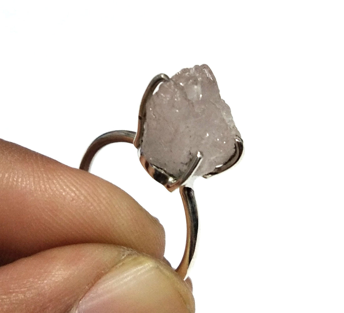 Natural Rough Morganite Gemstone Ring, 925 Solid Sterling Silver Ring, Morganite Stone Size 13x9 mm Handmade Ring, For Gift Wedding Ring