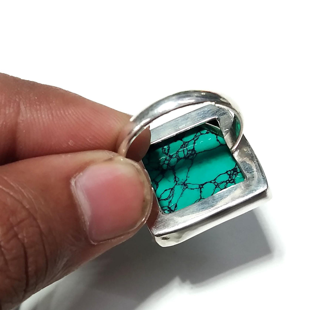 Turquoise Gemstone Rings, Solid 925 Sterling Silver Ring, Natural Turquoise Cabochon Stone Ring, Handmade Sterling Silver Statement Ring