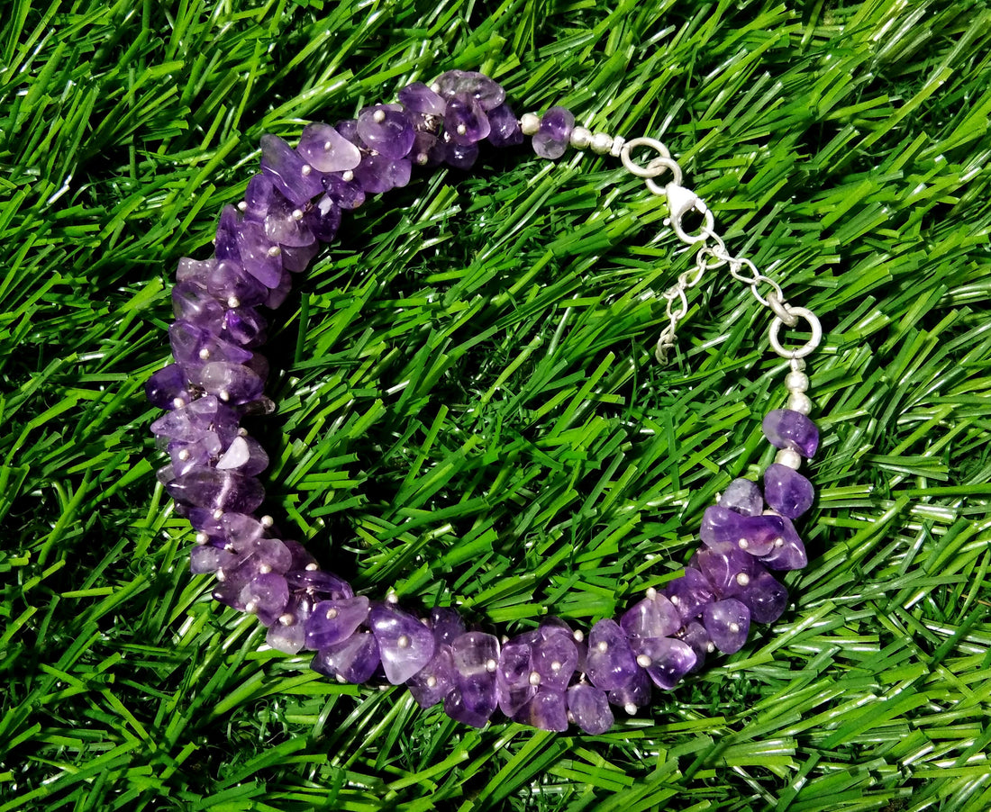 Amethyst Raw With 925 Silver Beaded Bracelet, Rough Crystal Jewelry, Gemstone Bracelet, Anxiety Healing Crystal Bracelet, Birthstone Jewelry