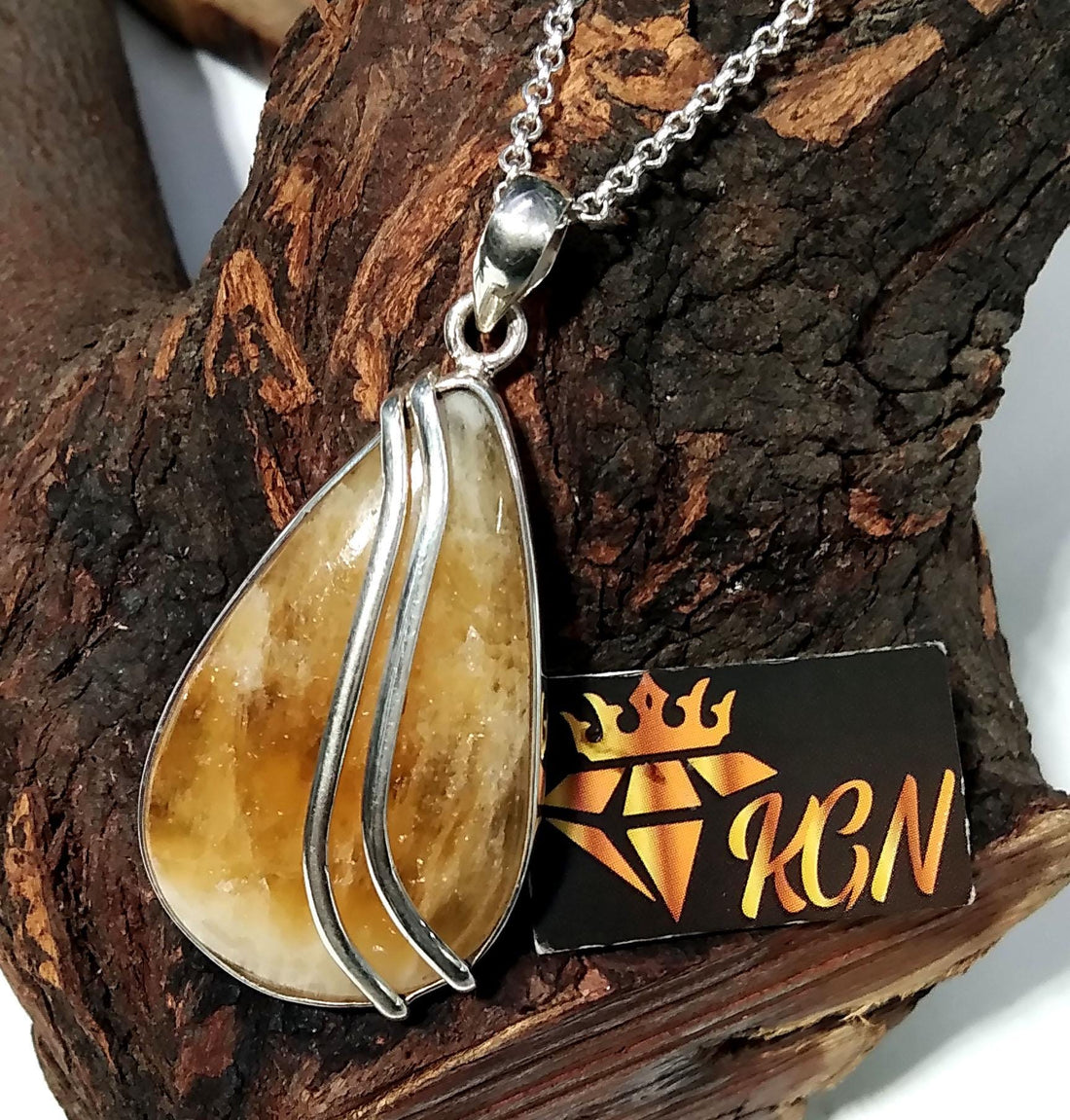 Natural Yellow Lace Agate Stone Chain Pendant Necklace, 925 Sterling Silver Pendant, Beautiful Color Yellow Agate Stone Pendant Gift For Her
