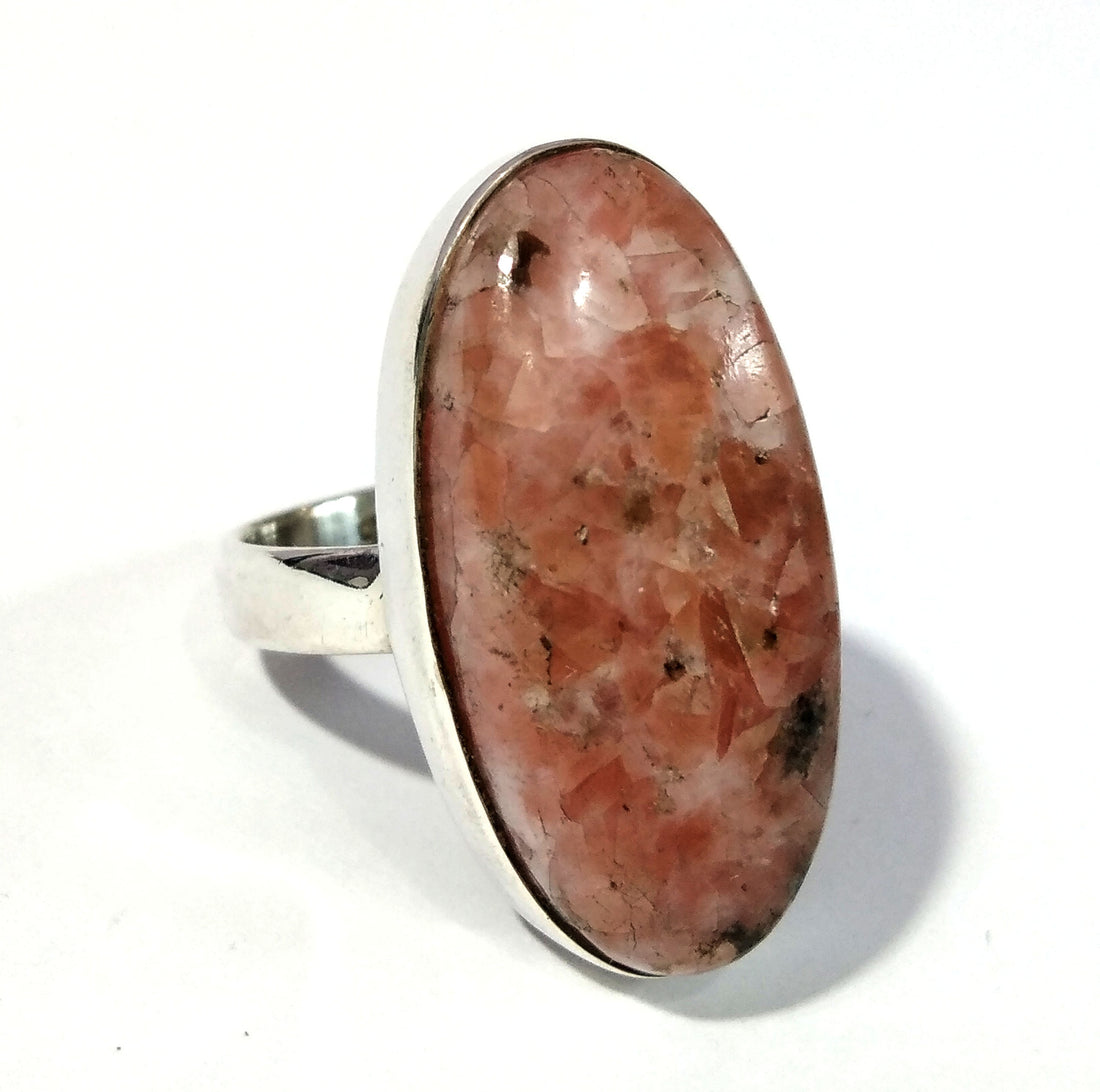 Rhodochrosite Cabochon Ring, Solid 925 Sterling Silver Ring, Natural Gemstone Rhodochrosite Size 27x13 MM Shape Oval Ring, Handmade Ring.