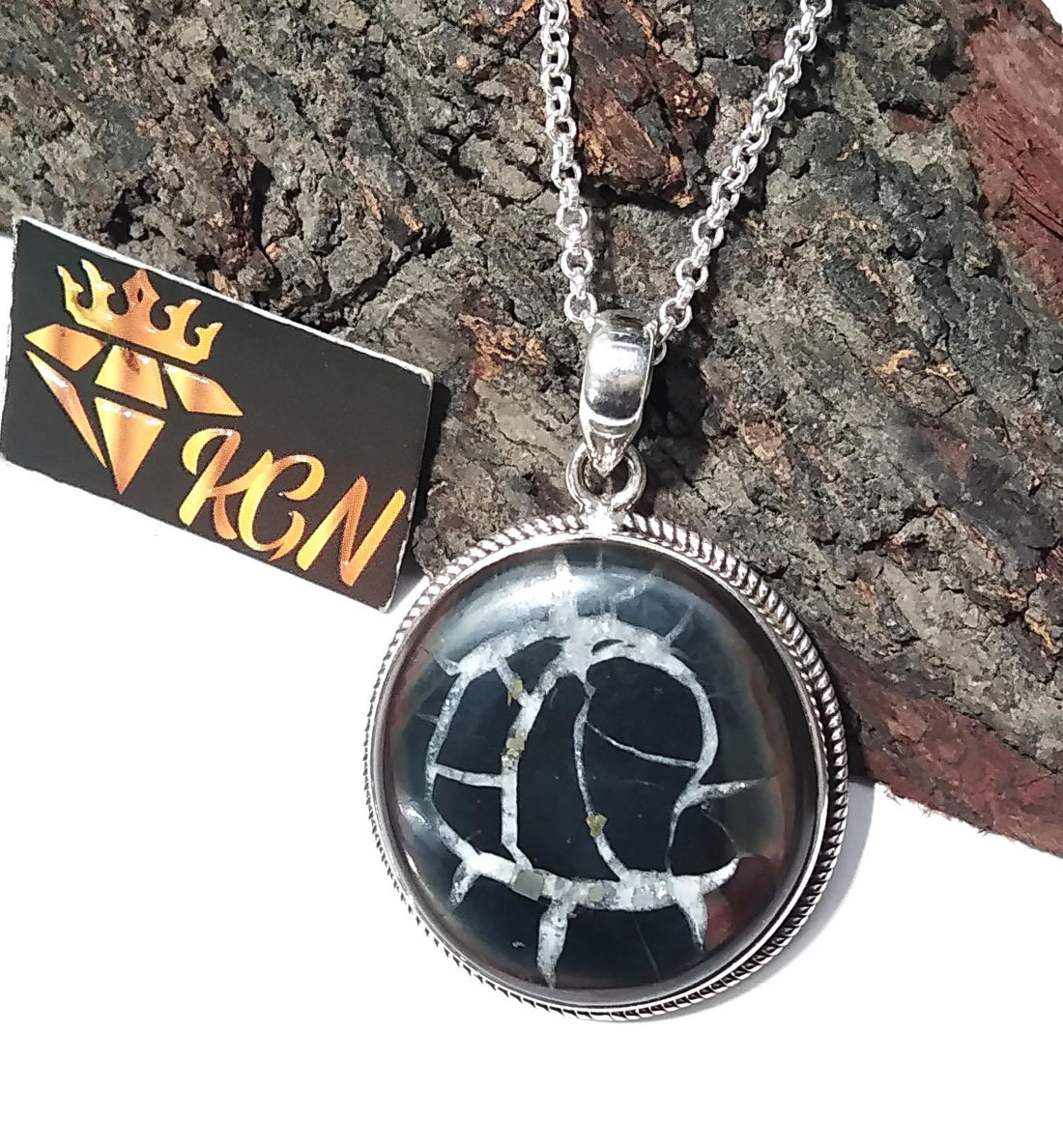 Natural Septarian Gemstone Pendant Chain Necklace, Amazing Design Septarian Stone Pendant, Solid 925 Sterling Silver Pendant, Gif For Her