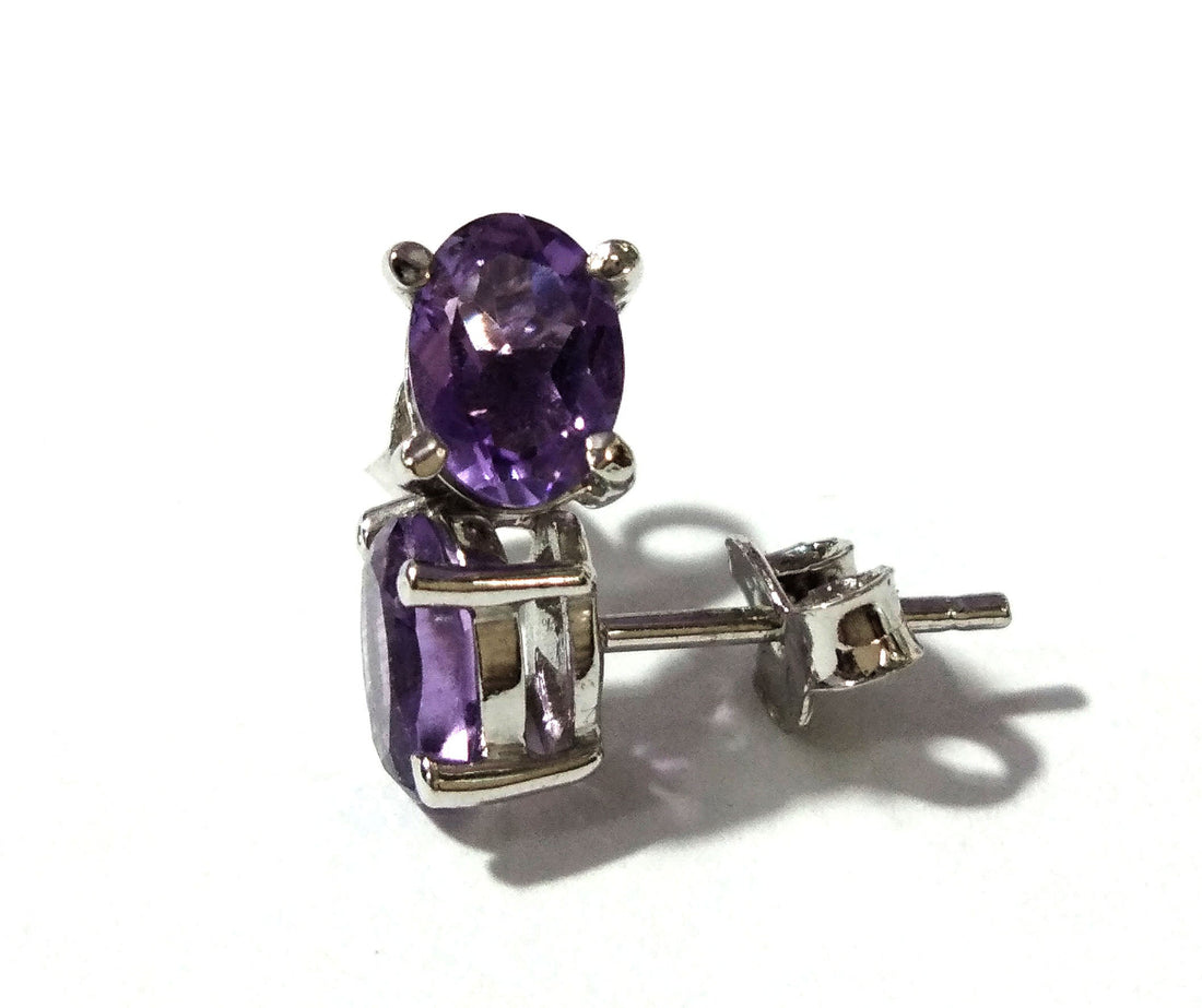 Amethyst Stud Earrings, 925 Solid Starling Silver Earring Jewelry, Natural Amethyst Gemstone Oval Shape Stone Size 7x5mm Gift for Her, Studs