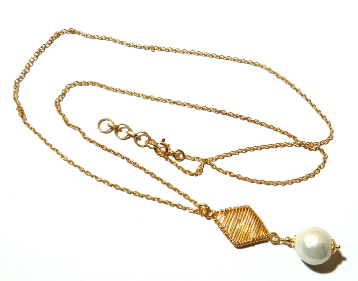 Natural Fresh Water Baroque Pearl Stone Chain Necklace, 925 Sterling Silver Gold Plating Chain Necklace Pendant, For Girls & Women Birthday