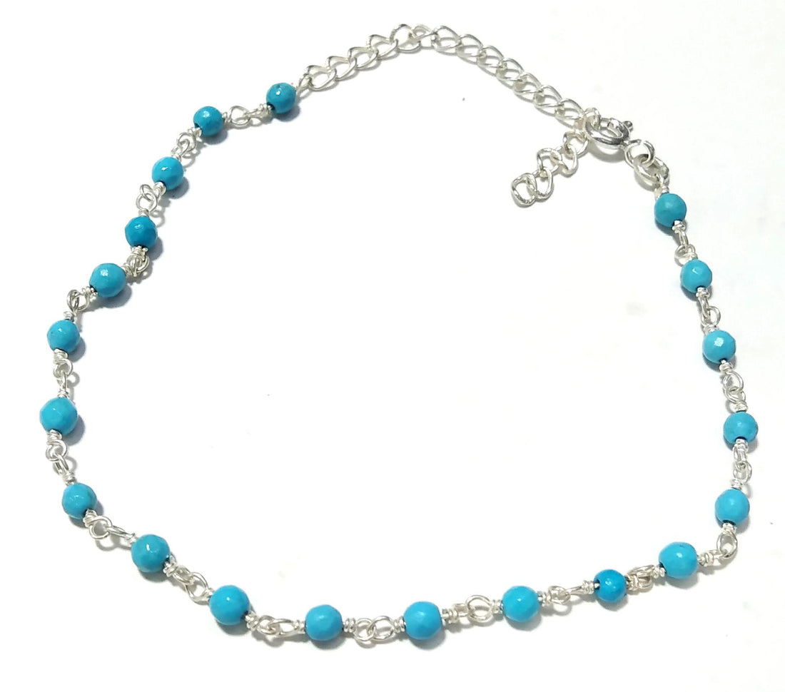 100% Natural Blue Turquoise Bracelet, Good Quality Gemstone Bracelet, 925 Sterling Silver Jewelry Handmade Bracelet, Gift For Girls & Women.