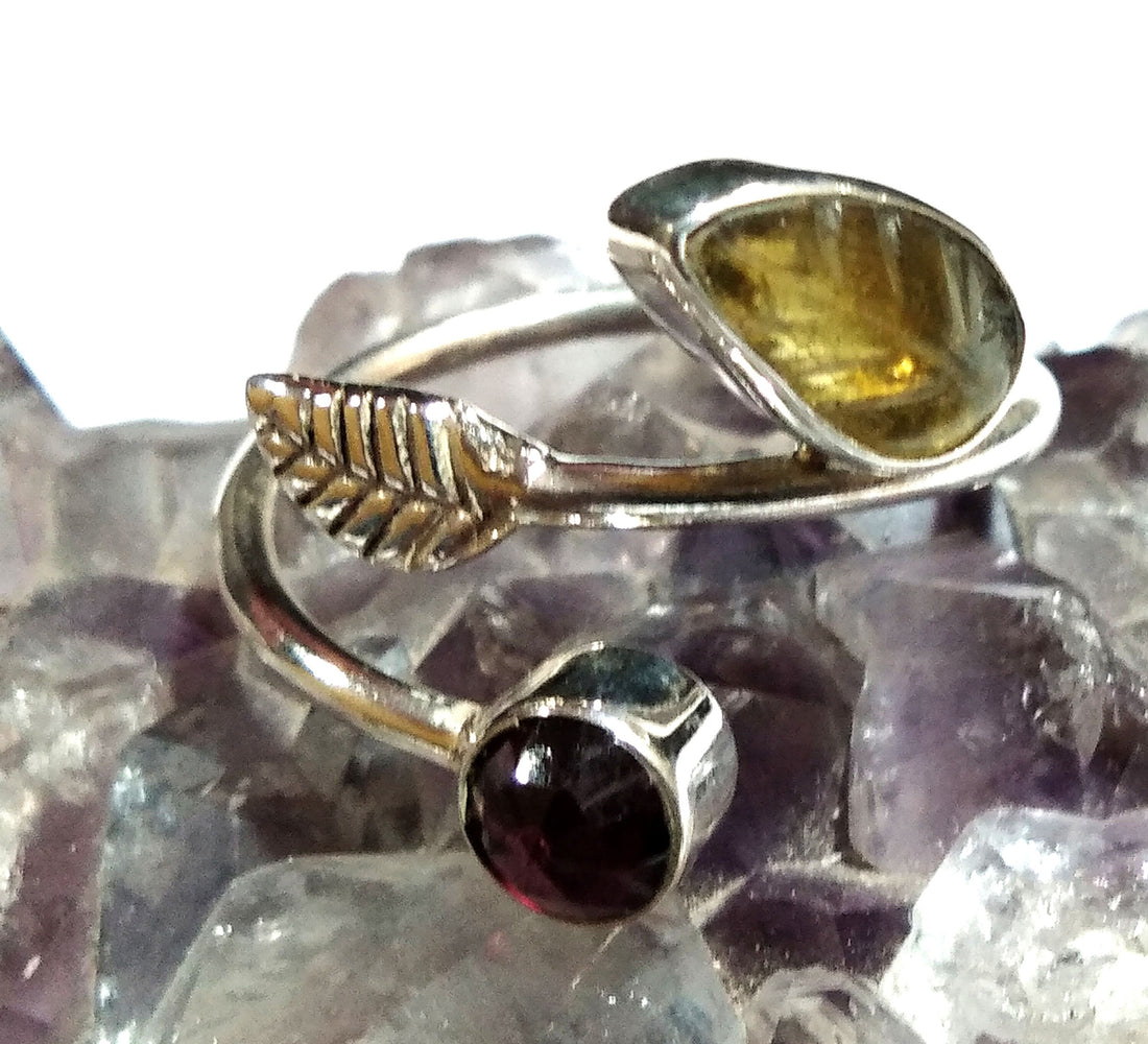 Tourmaline Leaf & Garnet Stone Rings, 925 Starling Silver Ring, Natural Gemstone Jewelry, Beautiful Nice Design Silver Ring, Wedding Gift.