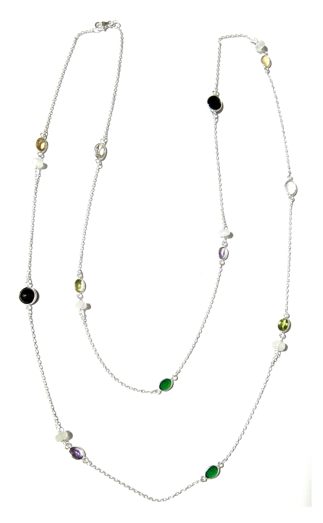 Beautiful Nice Multi Stone Beaded Log Necklace ! Natural Gemstone With 925 Starling Silver Necklace For Girls,Women Necklace Length 36 inch.