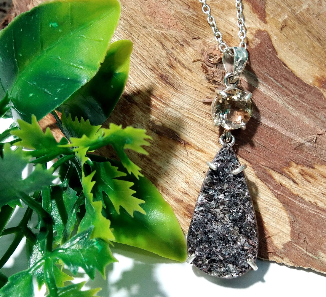 Natural Black Silver Mica Druzy/Citrine Gemstone Chain Pendant Necklace,  925 Starling Silver Jewelry Druzy Stone Pendant For Gift Pendant