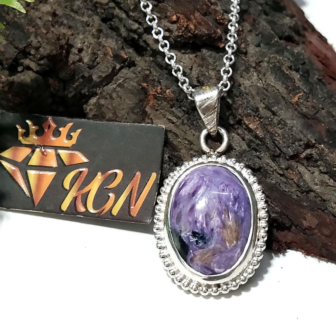 Natural Charoite Gemstone Pendant Chain Necklace, 925 Starling Silver Pendant, Handmade Good Color Purple Stone Pendant, Gift For Women.