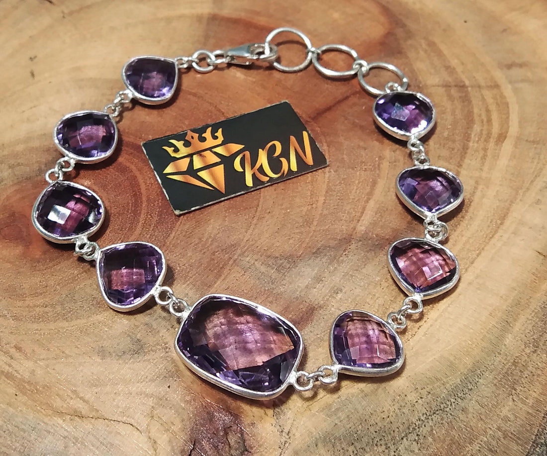 Amethyst Bracelet, Purple Stone Bracelet, 925 Sterling Silver Bracelet, Handmade Bracelet, Amethyst Jewelry, Silver Jewelry, Bezel Bracelet.