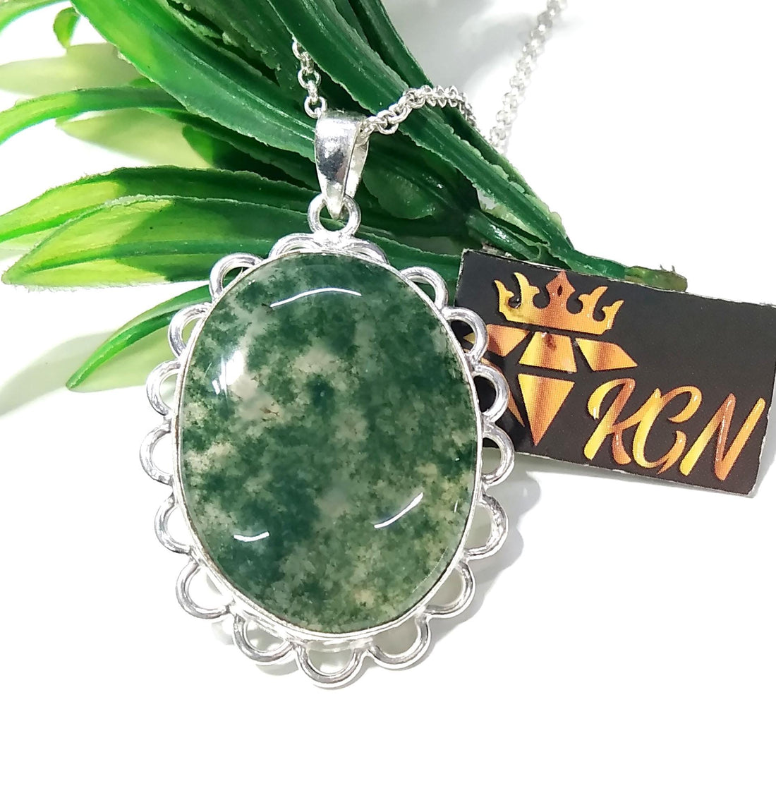 Moss Agate Gemstone Pendant, 925 Sterling Silver Pendant, Stylish Nice Handmade Silver Chain Pendant, Natural Moss Agate Stone Gift Pendant