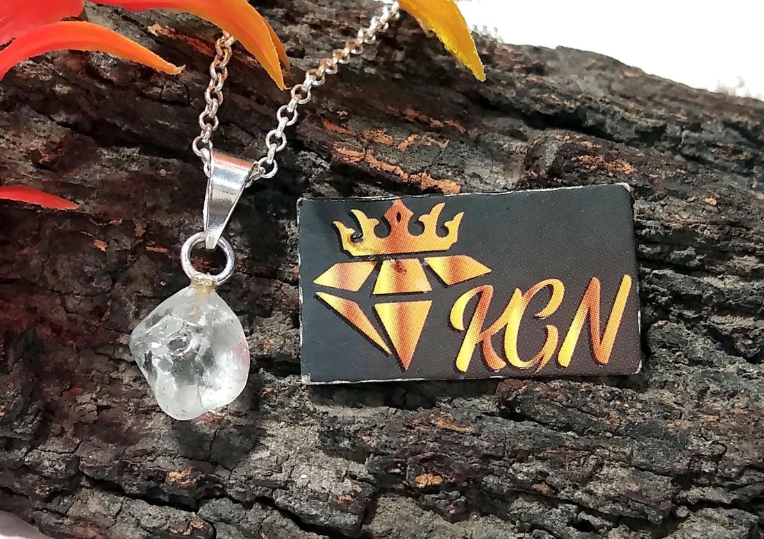 Natural Crystal Quartz Gemstone Rough Pendant, 925 Sterling Silver Jewelry Crystal Quartz Pendant, Rough Chain Necklace Pendant Gift For Her