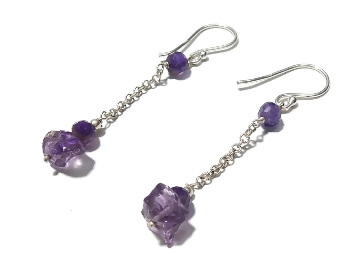 Amethyst Druzy Stone Rough Beads Necklace & Earrings Jewelry Set, 925 Sterling Silver Necklace Beaded Necklace Statement Jewelry