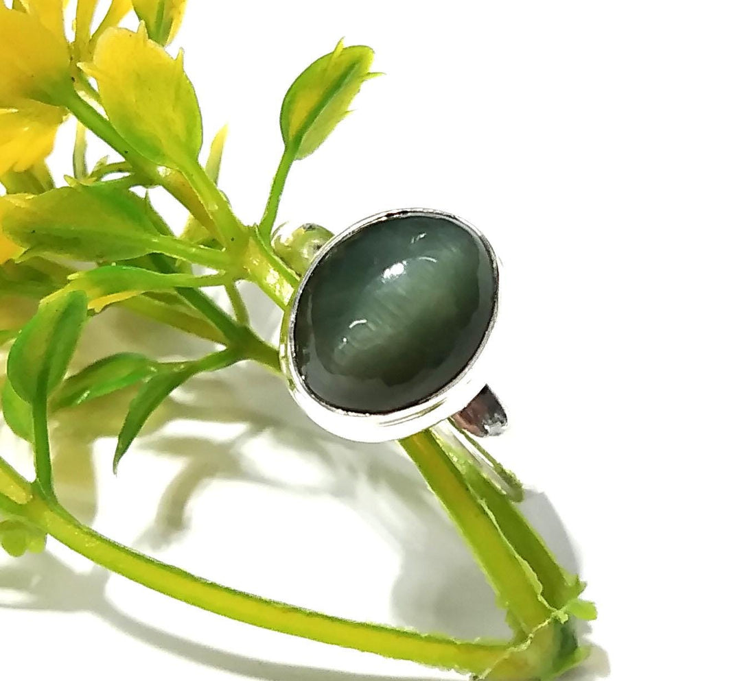 Natural Cat's Eye Gemstone Ring, Solid 925 Starling Silver Ring, Amazing Cats Eye Stone Size 11x9 mm Handmade Ring, Gift Birthday Ring
