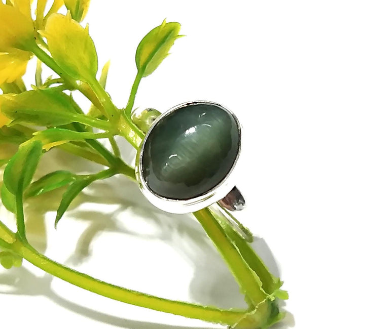 Natural Cat's Eye Gemstone Ring, Solid 925 Starling Silver Ring, Amazing Cats Eye Stone Size 11x9 mm Handmade Ring, Gift Birthday Ring