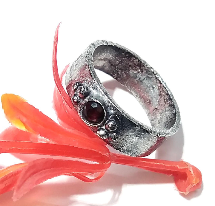 Black Oxidized Silver Ring, Natural Garnet Ring, 925 Starling Silver Ring, Nice Design Good Making Gift Ring, Handmade Ring, For Men & Women