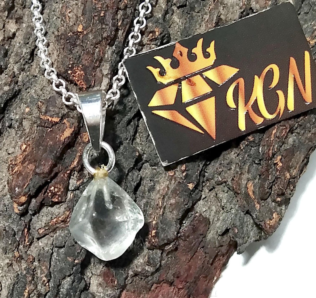 Natural Crystal Quartz Gemstone Rough Pendant, 925 Sterling Silver Jewelry Crystal Quartz Pendant, Rough Chain Necklace Pendant Gift For Her
