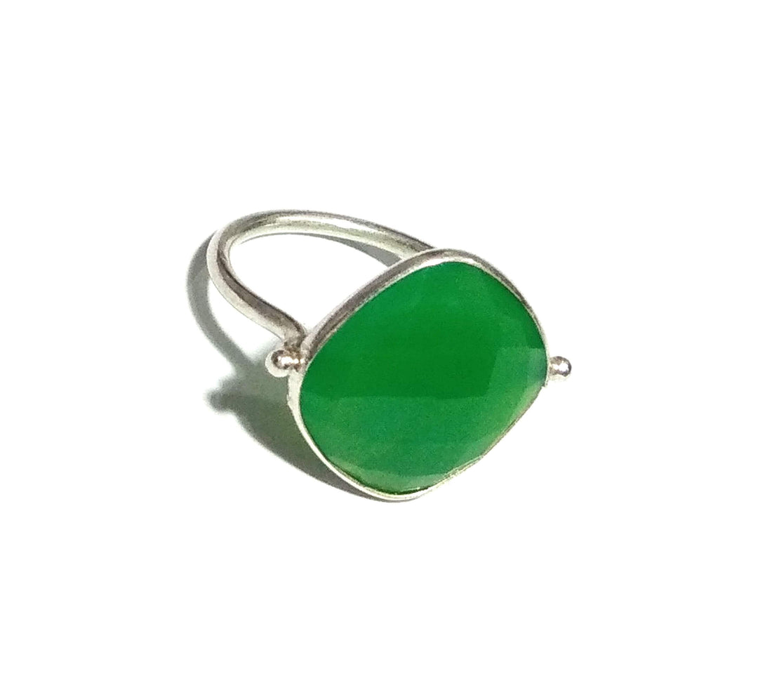 Chrysoprase Checker Cut Stone Ring, 925 Starling Silver Ring, Gemstone Size 16x16mm Natural Green Chrysoprase Stone Gift Engagement Ring