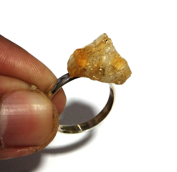 Natural Citrine Rough Stone Ring, 925 Solid Sterling Silver Ring, Yellow Color Citrine Stone Size 18x9 mm Handmade Ring, Gift Birthday Ring
