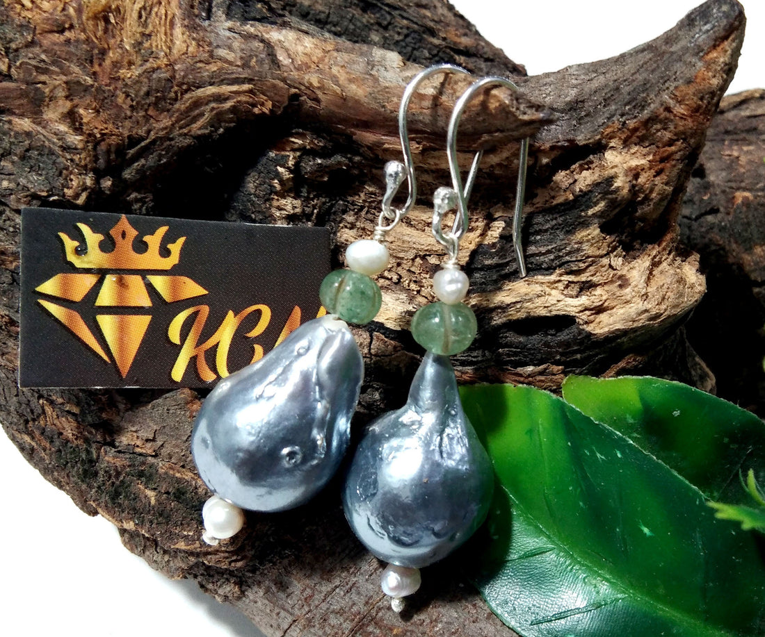 Beautiful Grey Baroque Pearl Earring, 925 Sterling Silver Earring, Elegant Pearl Gift, Fine Grey Baroque Pearl Handmade Earring, For Women