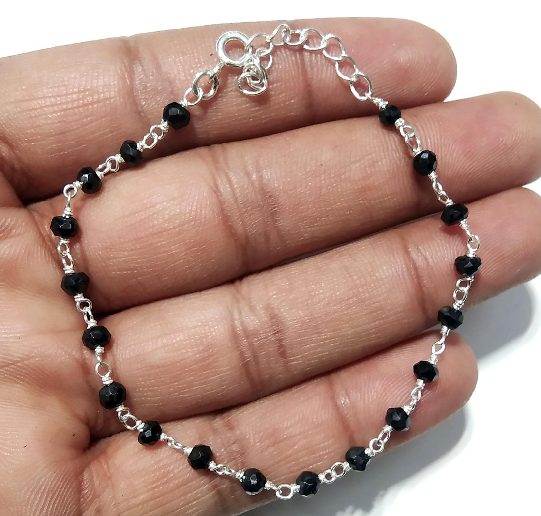Natural Black Onyx Faceted Gemstone Bracelet, 925 Starling Silver Chain Stone Beads Bracelet Wedding Bracelet Gift Valentine day Bracelet
