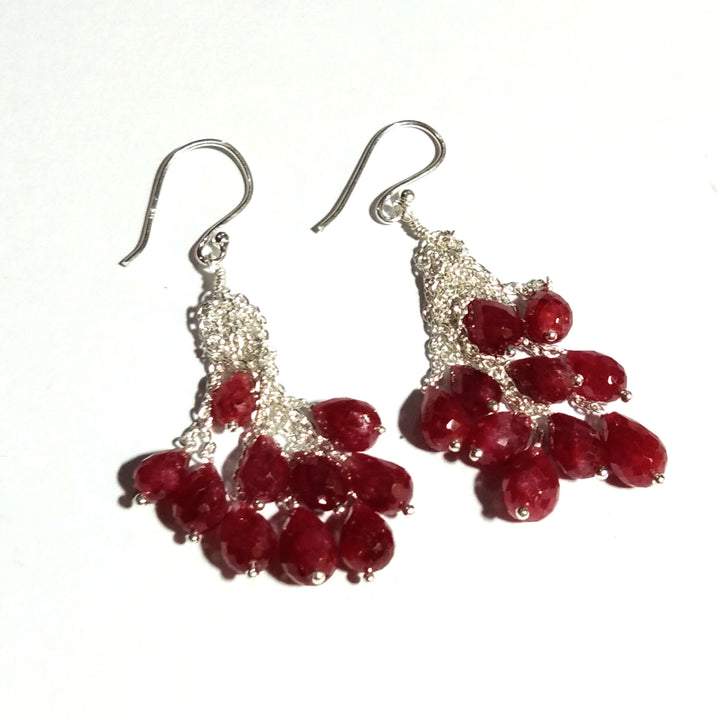Red Ruby Earring Bead Stone, 925 Solid Starling Silver Earring, Teardrop Shape Stone Size 8x5 mm Top Color Red Ruby For Gift Earring