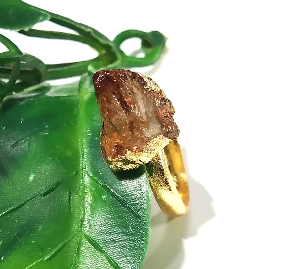 Raw Citrine Gemstone Ring, Solid 925 Sterling Silver Gold Plated Ring, Citrine Stone Size 12x9mm Handmade Rough Ring, Gift Wedding Ring