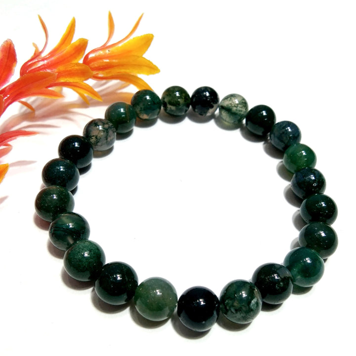 Moss Agate Bracelet Beads Stone, Natural Moss Agate Healing Handmade for Men & Women Round Bracelet, Size 8x8mm Gift Easter day Bracelet