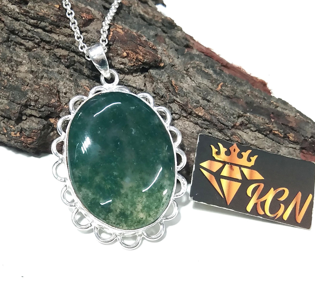 Moss Agate Gemstone Pendant, 925 Sterling Silver Pendant, Stylish Nice Handmade Silver Chain Pendant, Natural Moss Agate Stone Gift Pendant