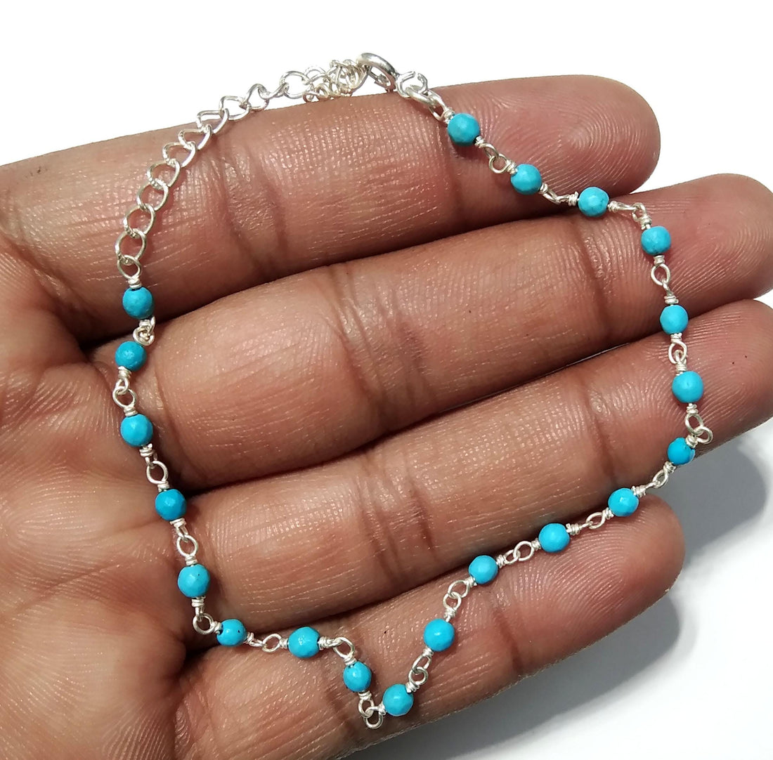 100% Natural Blue Turquoise Bracelet, Good Quality Gemstone Bracelet, 925 Sterling Silver Jewelry Handmade Bracelet, Gift For Girls & Women.