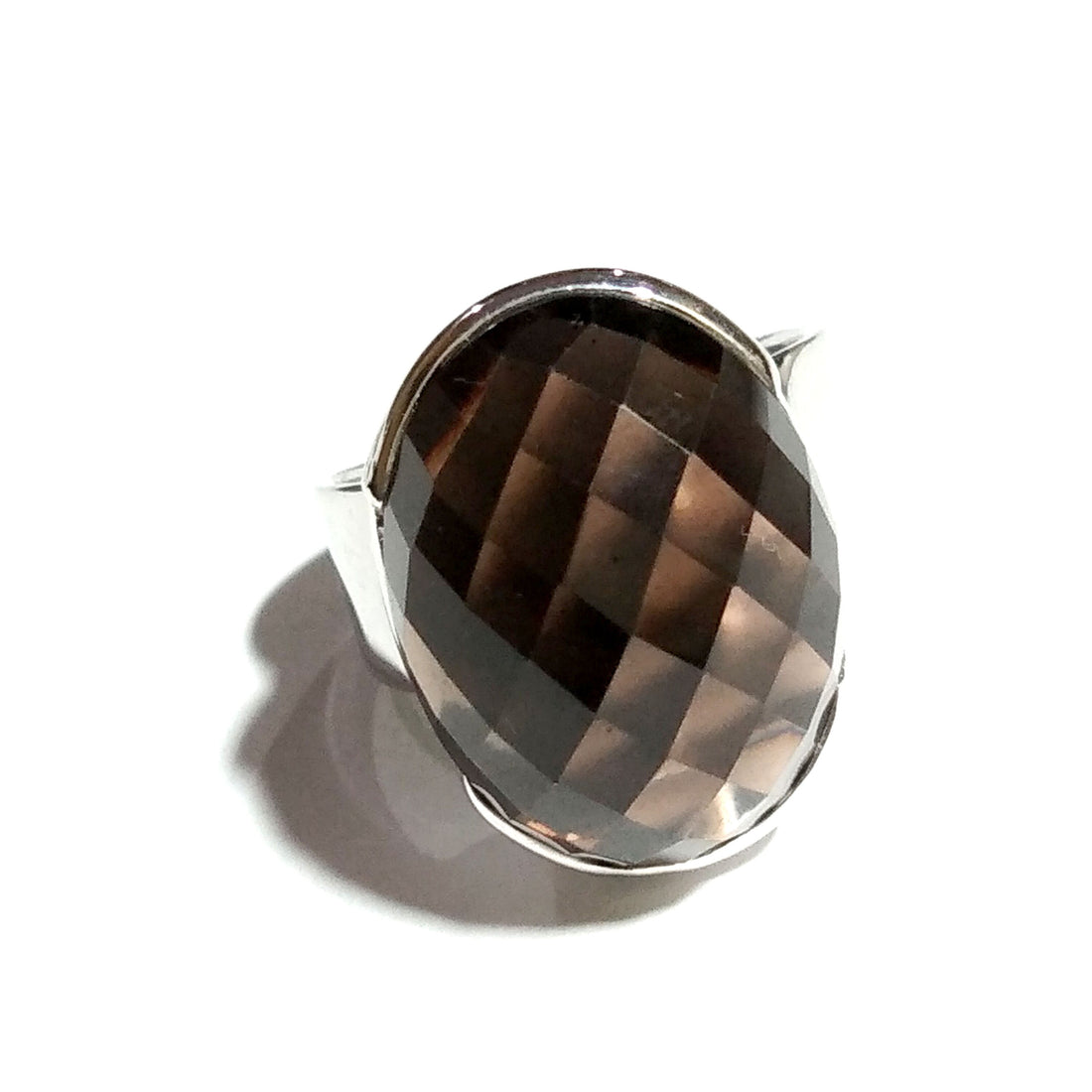 Natural Smoky Quartz Ring, Checker Cut Stone Ring, Solid 925 Starling Silver Ring Jewelry, Oval Shape Stone Size 21x15 mm Birthstone Ring