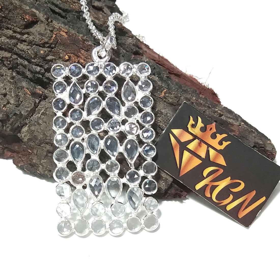 Natural White Zircon Gemstone Pendant, Amazing Design White Zircon Stone Pendant, 925 Solid Sterling Silver Pendant, For Gift Pendant