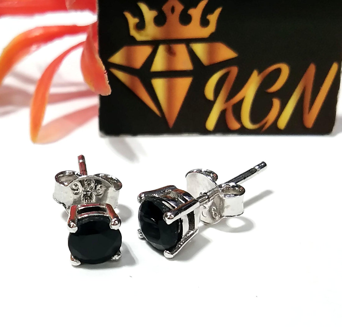 Black Onyx Stud Earrings, 925 Solid Starling Silver Earring, Amazing Natural Black Onyx Faceted Round Shape Stone Size 5x5 mm Christmas Gift