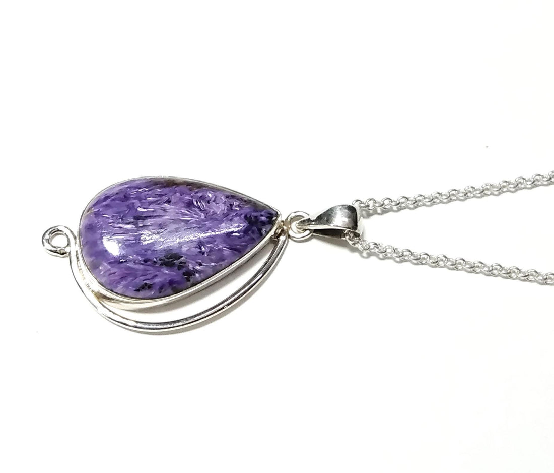 Purple Charoite Pendant Necklace, 925 Starling Silver Pendant, Charoite Gemstone Pendant Necklace on Chain, Handmade Healing Crystal Pendant