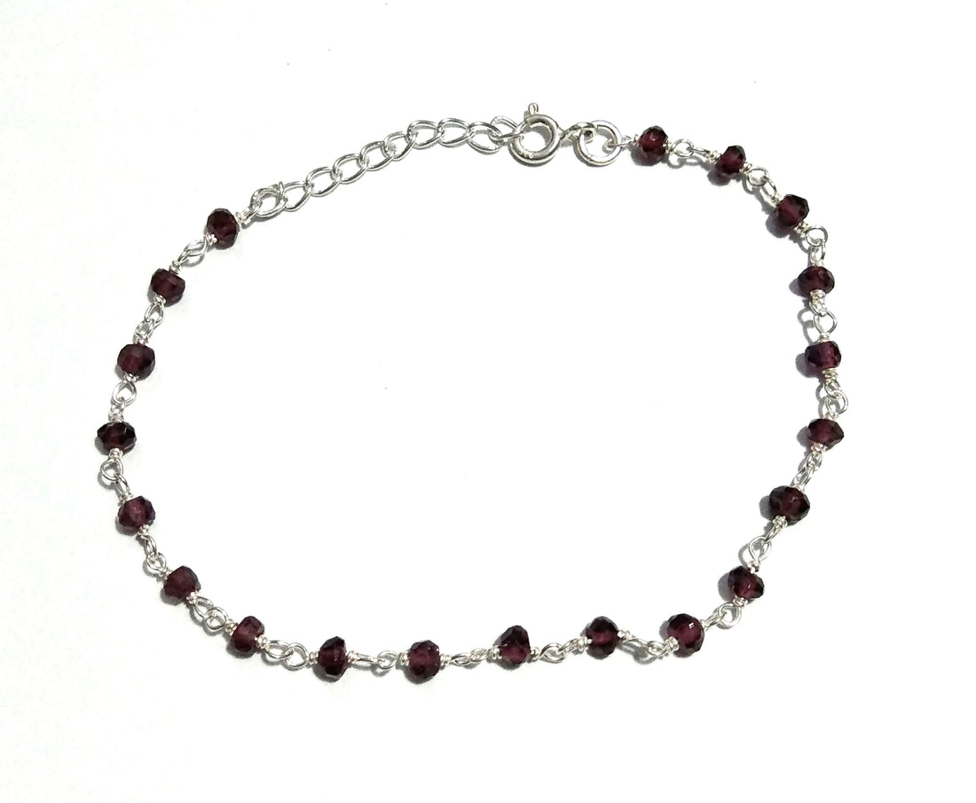 Natural Red Garnet Bracelet Stone, 925 Sterling Silver Bracelet Beaded, Garnet Bracelet, Good Color Garnet Birthstone Valentine day Bracelet