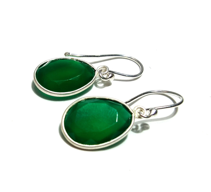 Amazing Natural Green Onyx Stone Earring, Solid 925 Starling Silver Earring, Green Onyx Fancy Shape Stone Size 14x10mm Gift Birthday Earring