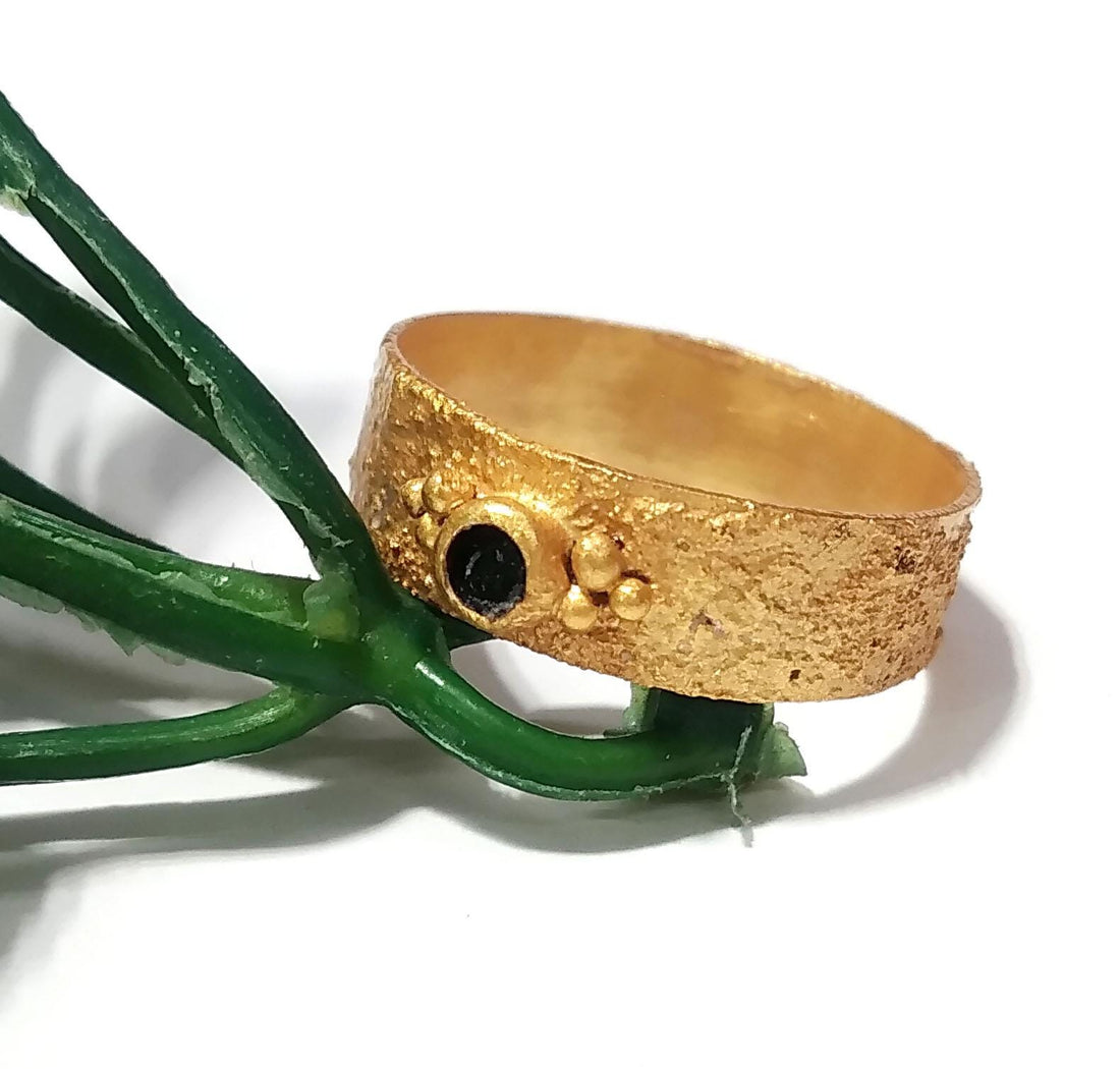 Natural Black Spinel Ring, Solid 925 Sterling Silver Gold Plated Ring, Amazing Black Spinel Ring, Handmade For Gift Birthday Ring