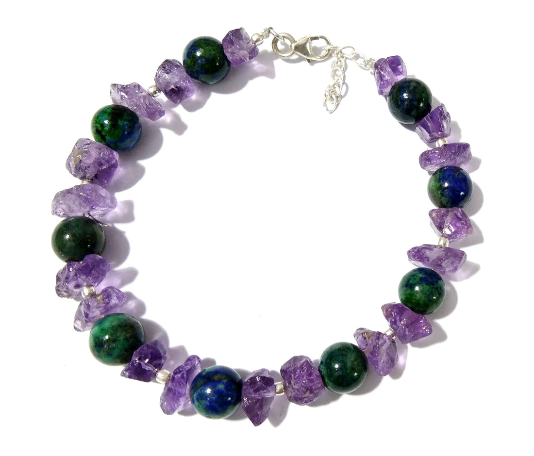 Top Amazing Quality Natural Azurite Malachite & Amethyst Bracelets, Very Beautiful Gemstone With 925 Silver Adjustable Bracelets Jewelry