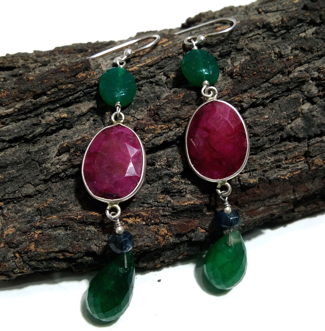 Red Ruby/Green Jade Earring, 925 Solid Starling Silver Earring, Amazing Ruby Stone Handmade Earring, Gift Women Christmas Earring Jewelry